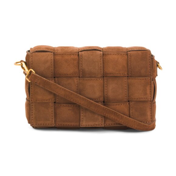 VIOLA CASTELLANI Handbags - VIOLA CASTELLANI Bruciato Suede Padded Woven Crossbody Made In Italy